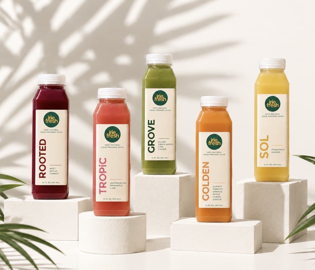 The Irie Fresh lineup: Rooted, Tropic, Grove, Golden and Sol